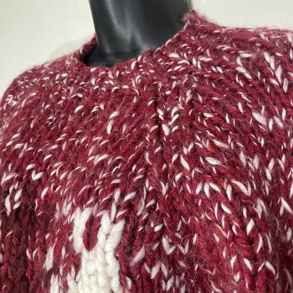 Vtg Express Y2K Sweater Womens Large Red Wool Hand Knit Chunky Snowflake Grandma - Picture 10 of 10
